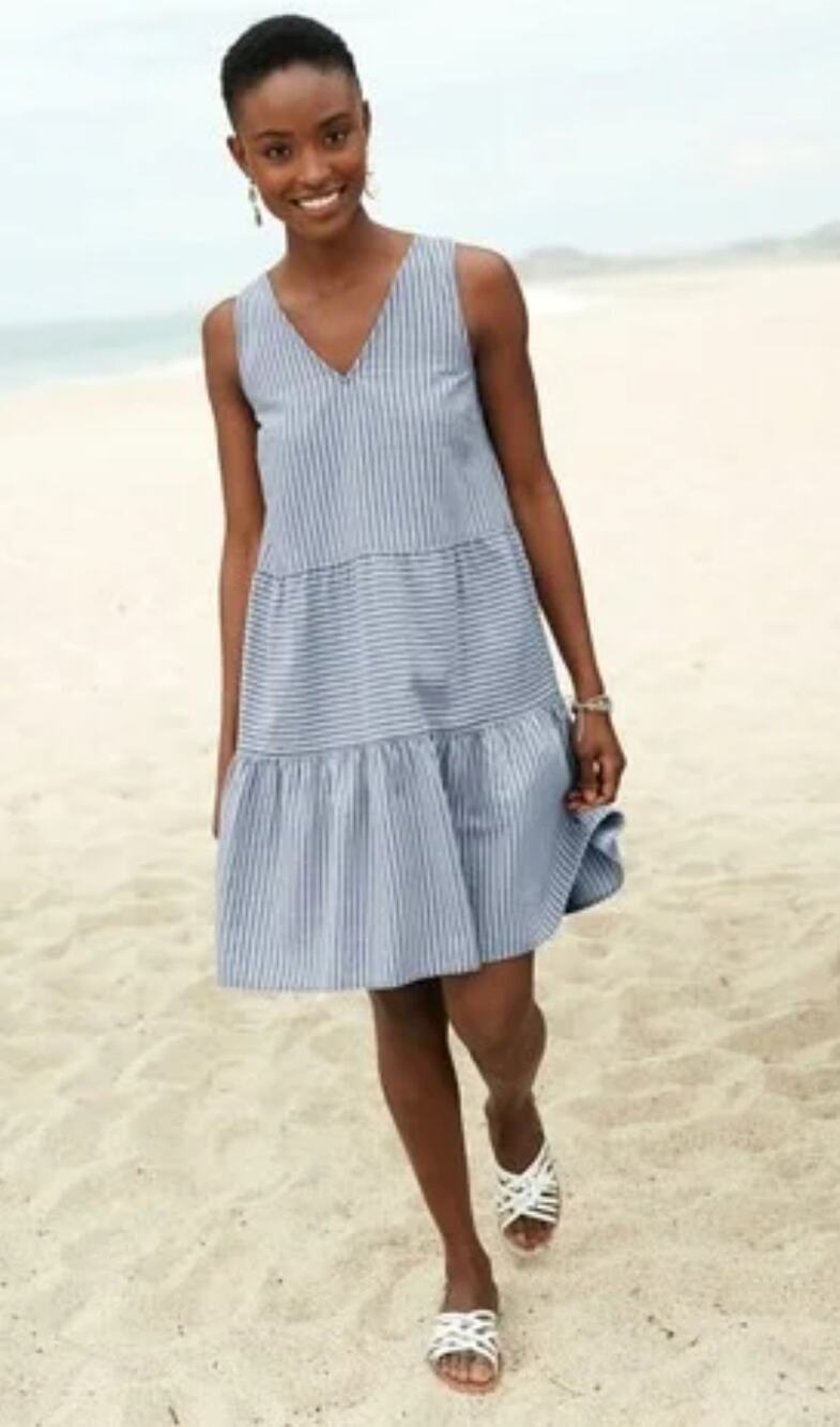 Next Petite Chambray Light Blue Dress Adjustable Straps Sz 12P Nautical Coastal